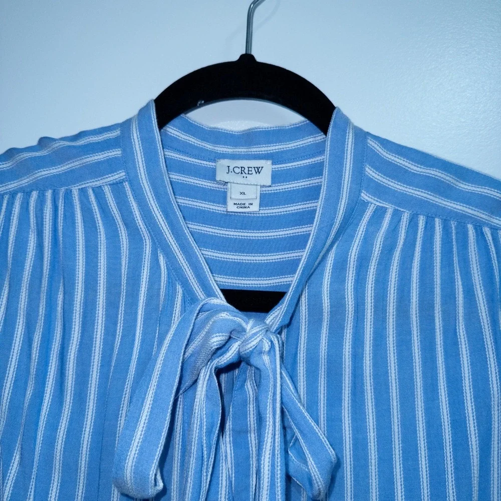 J. Crew Blue White‎ Caroline Stripe Long Sleeve Bow Blouse XL